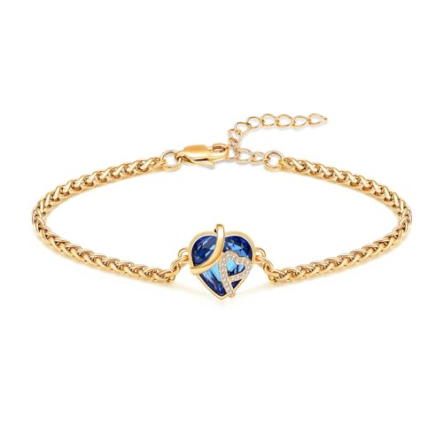 Cremation Jewelry Heart Urn Bracelet for Human Ashes for Women Men Memorial Keepsake Link Bracelet Gold-Blue