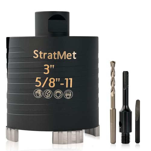 StratMet 3-inch dry core drill bit with pilot bit and SDS Plus adapter for masonry drilling