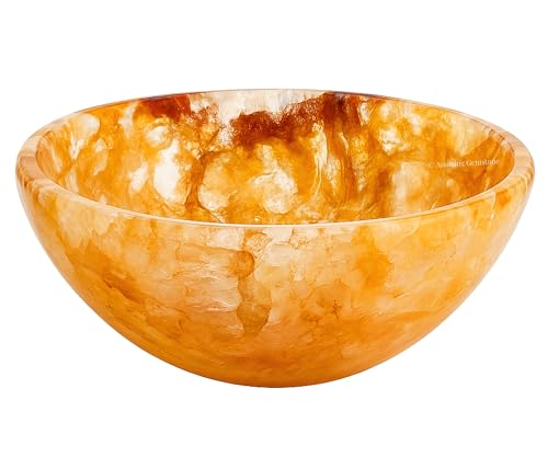 Golden Quartz Crystal Bowl - 3 Inch Decorative Bowls for Room and Home Decor - Gemstone Healing Crystals for Elegant Display, Positive Energy Balance and Gift 3 Inches Golden Quartz