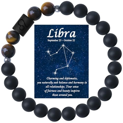 Zodiac Bracelets for Women Men 12 Constellations Healing Crystal Stone Beads Bracelet Birthday Zodiac Gifts Horoscope Spiritual Bracelet Gift Libra Medium