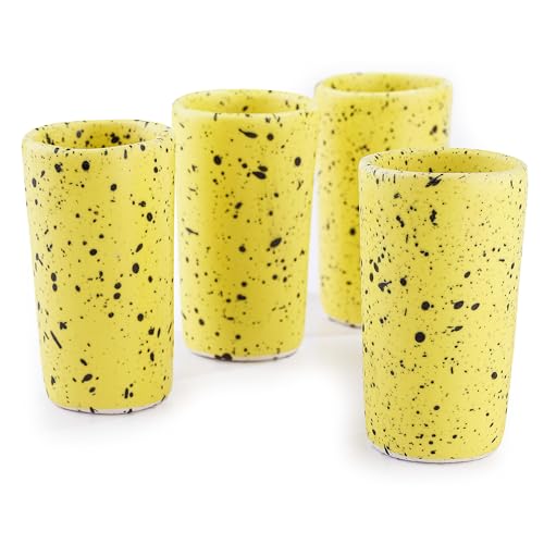 Artisan Handmade Ceramic Shot Glasses Set - Modern Tequila & Mezcal Shooters - Unique Rustic Home Bar Gift (Lemon Drop) Lemon Drop