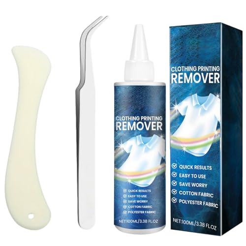 Flock Remover Clean, Easy Quick Mild and Suitable for Misprints on Textiles Also Has Silver Curved Tweezers and Curved Scraper