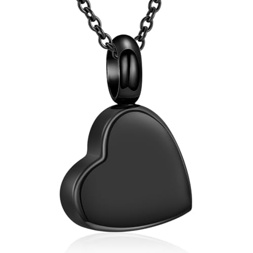 Cremation Jewelry Mini Heart Urn Necklace for Human Ashes for Women Men Memorial Ashes Keepsake Pendant Black