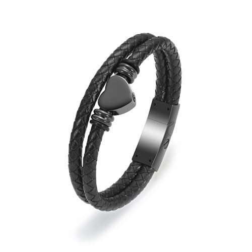 Cremation Jewelry Urn Bracelet for Human Ashes for Women Men Memorial Keepsake Cuff Leather Bracelet Heart