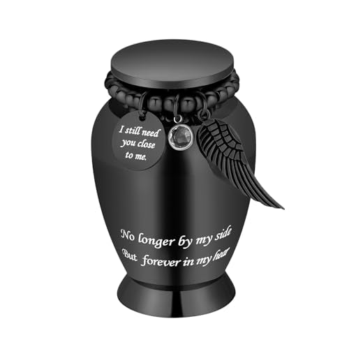 Small Cremation Urn for Ashes Human Adult Female Male Stainless Steel Mini Urn for Human Ash for Women Men Memorial Burial Funeral Decorative Urns for Ashes Keepsake,Black-I Still Black-I still need you close to me