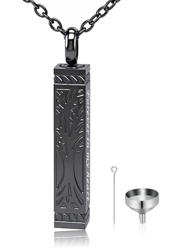 Tree of Life Urn Necklace for Ashes Cylinder Bar Cremation Jewelry Urn Pendant Memorial Necklace Keepsake Jewelry for Women Men - Forever in my heart Black Forever