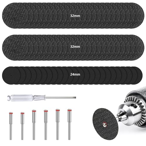 86 pieces cutting discs, 32 mm metal cutting wheels and 24 mm resin cutting discs with 6 pieces mandrel and screwdriver, resin circular saw blades for rotary tools