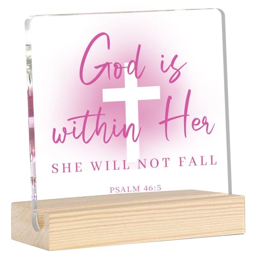 Christian Gifts for Women Faith, Pink Acrylic Christian Decor, Inspirational Gifts for Women, Bible Verse Wall Art, Cheer up Religious Gift for Sister, Friend, Daughter, Mom God is within Her