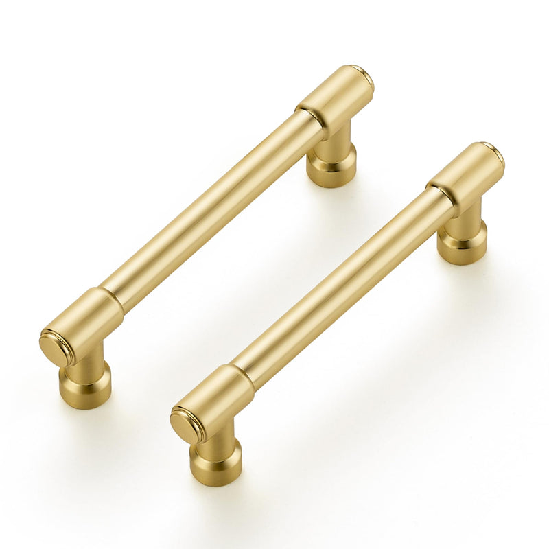 Ravinte 5 Pack 3-3/4 Inch Hole Center Solid Kitchen Cabinet Handles Brushed Gold Dresser Pulls Cabinet Drawer Pulls for Kitchen Cupboard Hardware 3-3/4 Inches Hole Center