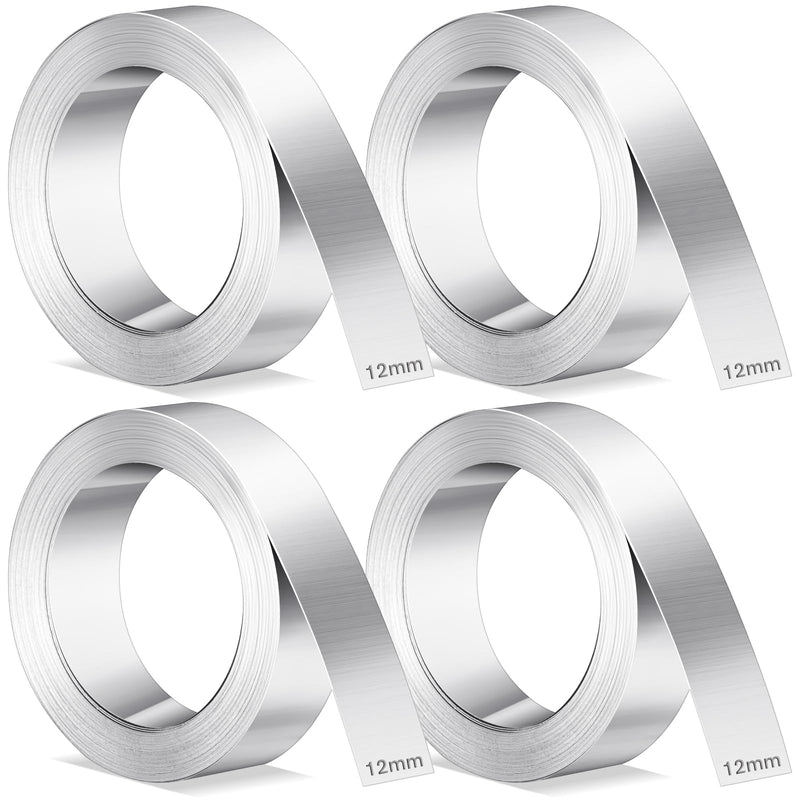 Yaocom 4 Pcs 1/2" x 21 ft Stainless Steel Embossing Tape Compatible with Dymo M1011/m11, Non-Adhesive Metal Label Tape for Electricians, Contractors, Farms, Tools, Cables & Equipment (Silver) Silver
