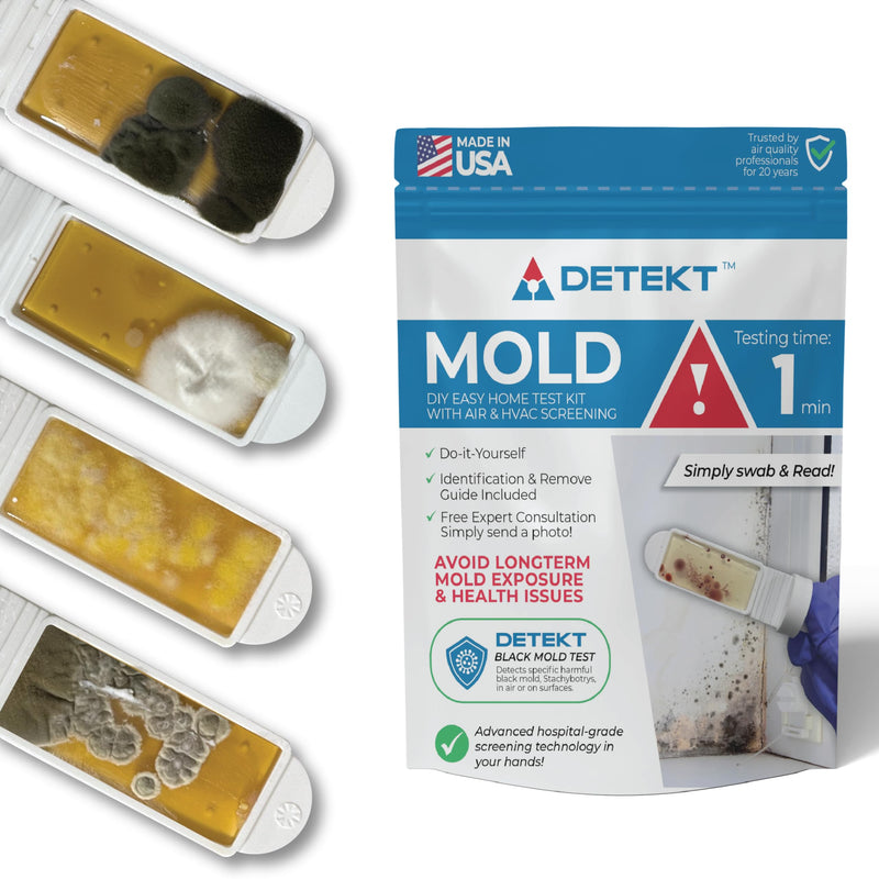Mold Test Kit for Home by Detekt - with 4 Mold Detection + 4 Bacteria Detection Tests for HVAC, Surfaces, & Indoor Air Quality - DIY Kit inlcudes Detailed Identification Guide & Free Consultation