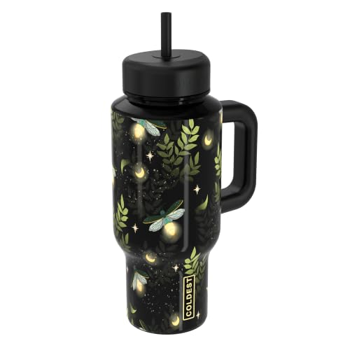 Coldest Tumbler with Handle & Coffee Lid - 100% Spill Proof Tumbler (3 Lids) - Stainless Steel Insulated Leakproof Tumblers for Women & Men - Cup Holder Friendly - 24 oz (Baby Fireflies) Baby Fireflies