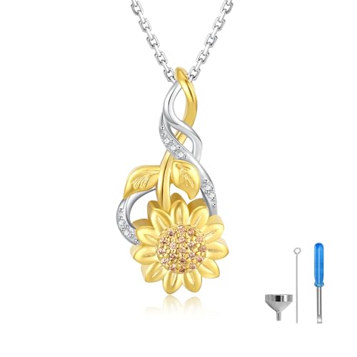 Cremation Necklace for Ashes Sterling Silver Ashes Urn Keepsake Memorial Jewelry Gifts for Women (Sunflower)