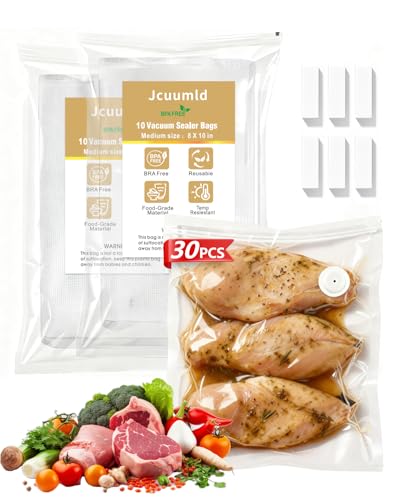 Reusable Vacuum Sealer Bags for Food, 30 Pcs (S+M+L) 10 S (8"x9") + 10 M (10"x11")+ 10 L (12"x14")