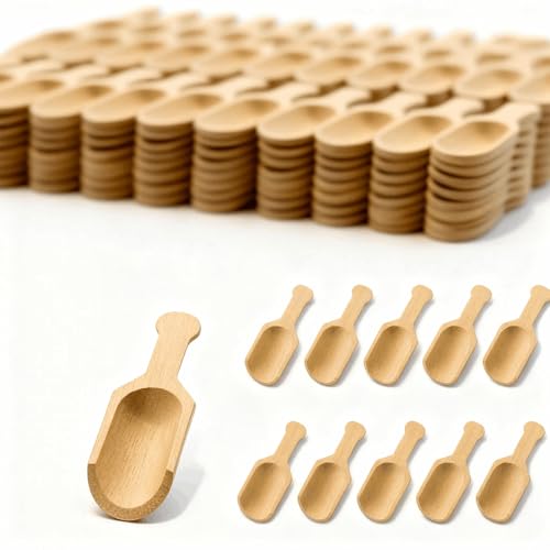 100 Pack Mini Wooden Spoons for Jars, Bath Salts, Spices, Sugar Scrubs, Cooking, Tea, Candy - Natural Wood Scoops, 2.95 Inch (100 Pack) 100