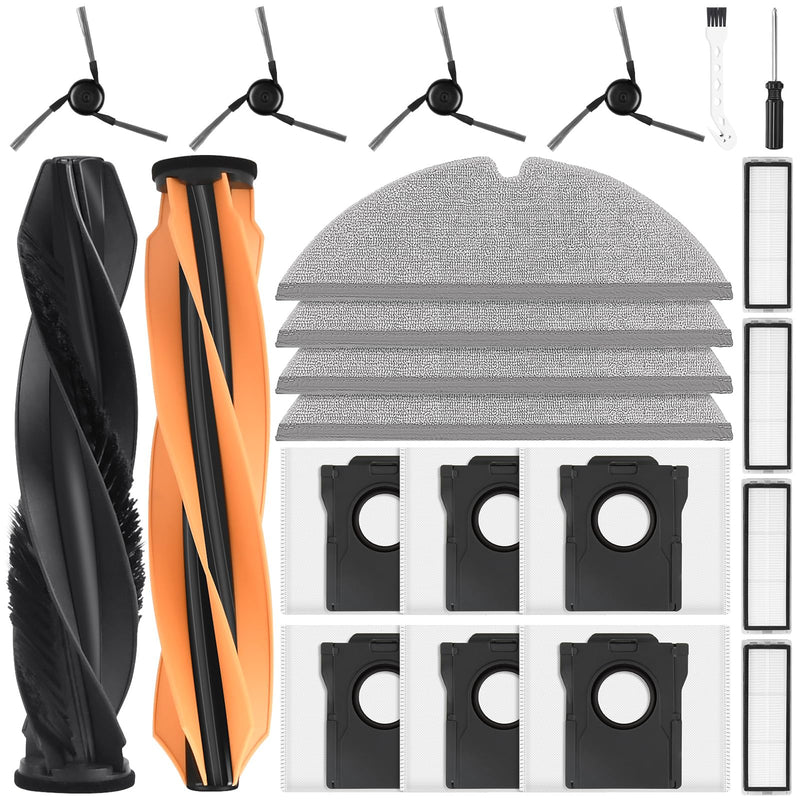 [Australia - AusPower] - 21 Pack Replacement Parts Kit for Dreame D20 Pro Plus Robot Vacuum, Accessories Kit Replacement Parts with 1 Main Brush,6 Dust Bags,4 Mop Pads,4 Hepa Filters,4 Side Brush 
