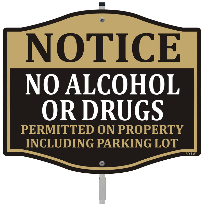 Notice No Alcohol or Drugs Permitted on Property Including Parking Lot Sign 12" x 10" With 28" Long Metal Private Property Safety Warning Stake With Stand Aluminum Outdoor Yard Business Home