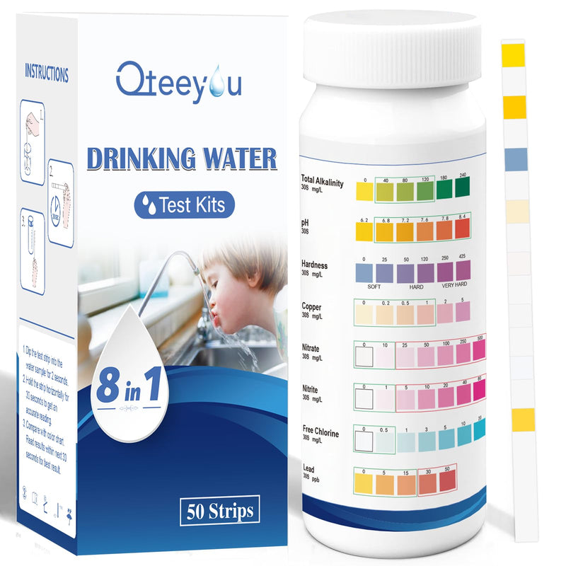 Lead Water Test Kit 2026 Upgraded 8 in 1 Home Drinking Water Testing Kits 50pcs, House Tap and Well Water Hardness Tester, Lead Test Strips for Alkalinity, pH, Copper, Nitrite&Chlorine 50pcs Box