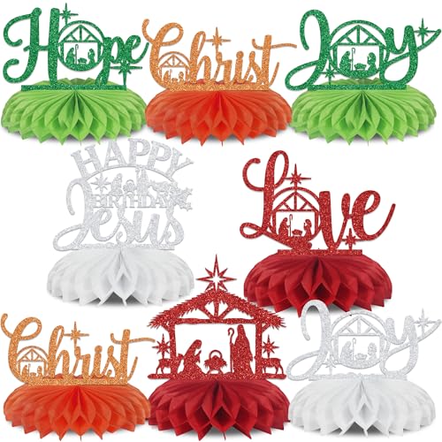 8PCS Christmas Decorations Happy Birthday Jesus Honeycomb Centerpieces Christmas Party Decorations Supplies