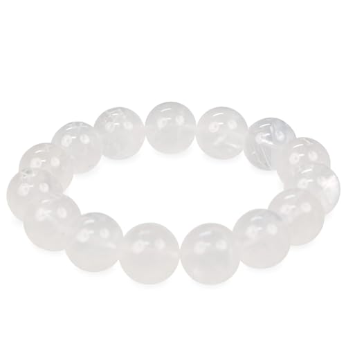 Healing Crystal Bracelet, Natural Gemstone Beaded Bracelet for Emotional Balance, Energy Healing, Harmony & Manifestation, Gift Jewelry White Phantom Quartz (Roman Numeral Engraved) M(adjustable for wrist size 6-7")