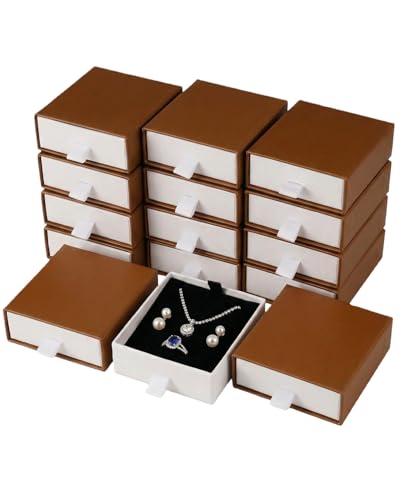 Jewelry Gift Box, 12 Pack Necklace Gifts Boxes Bracelet Gifts Boxes Earring Gift Box, Cardboard Jewelry Organizer For Necklace Ring Earring Bracelet (Brown) Brown