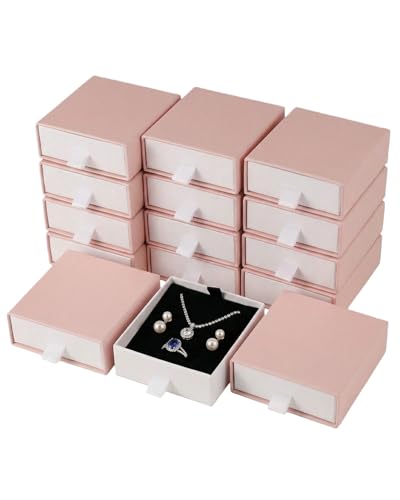 Jewelry Gift Box, 12 Pack Necklace Gifts Boxes Bracelet Gifts Boxes Earring Gift Box, Cardboard Jewelry Organizer For Necklace Ring Earring Bracelet (Pink) Pink