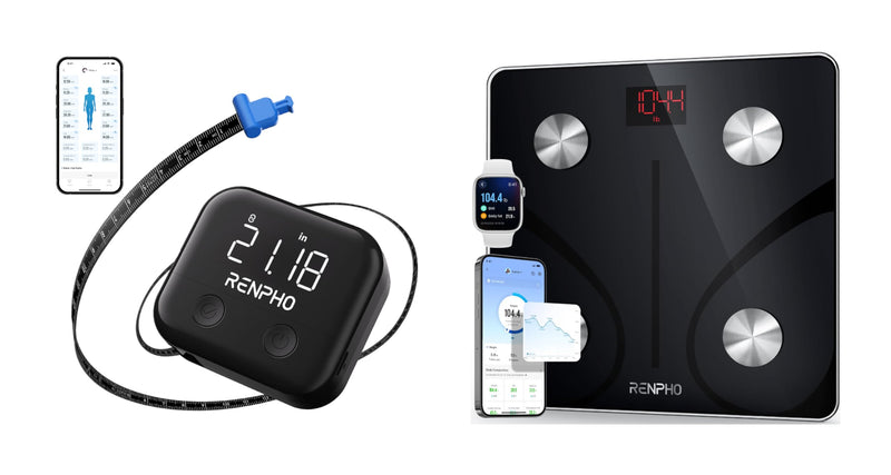 [Australia - AusPower] - RENPHO Smart Scale for Body Weight, RENPHO Smart Body Measuring Tape, Rechargeable Tape Measure with LED Display 