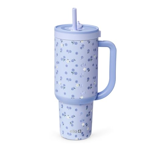 Ello Oasis 40oz Insulated Stainless Steel Tumbler with Straw, Blueberries 40 Ounces