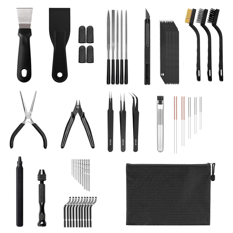 63 Pcs 3D Printer Tools, 3D Printing Tool Kit Including Deburring Tool, Nozzle Cleaning Tools, Metal Files, Brushes, Hand Drill, Wire Cutter, Tweezers for 3D Print Removing, Cleaning