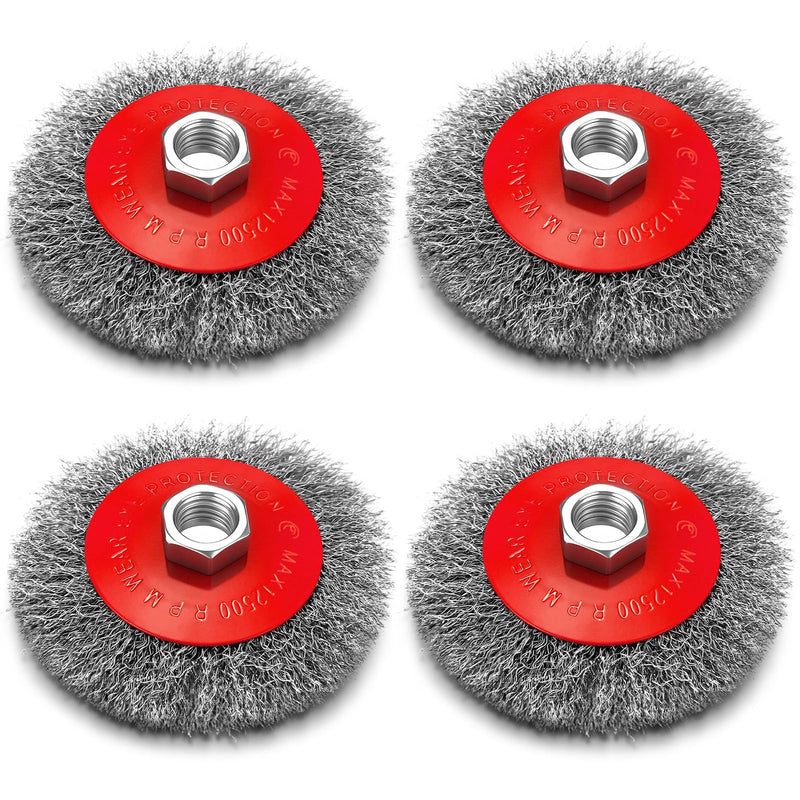 Bokon 4 Pack 4 Inch Coarse Crimped Wire Wheel for 4 1/2 Angle Grinder with 5/8 Inch-11 Threaded Arbor - 0.014 Inch Carbon Steel Wire for Rust, Corrosion, Paint Removal