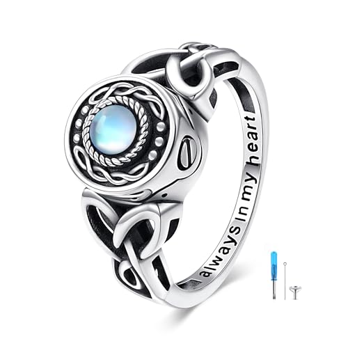 Heart/Abalone/Moonstone Heart Urn Ring for Women 925 Sterling Silver Cremation Jewelry for Ashes Cremation Ring Holds Loved Ones Ashes… Moonstone 6