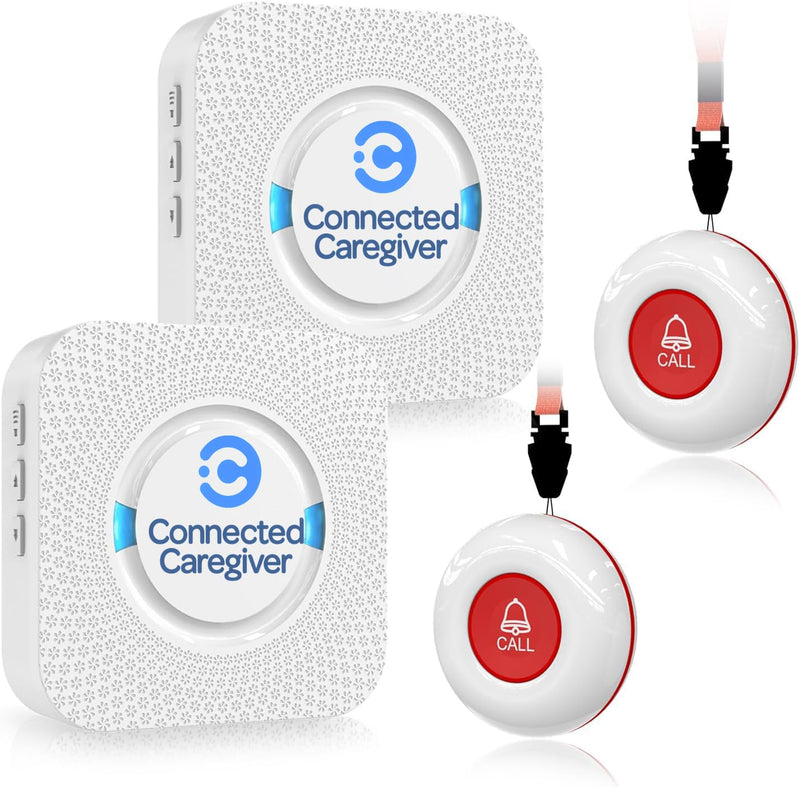 Connected Caregiver Wireless Pager Smart Call System 2 SOS Call Buttons/Transmitters 2 Receivers Nurse Calling Alert Patient Help System for Home/Personal Attention Pager 500+Feet Plugin Receiver