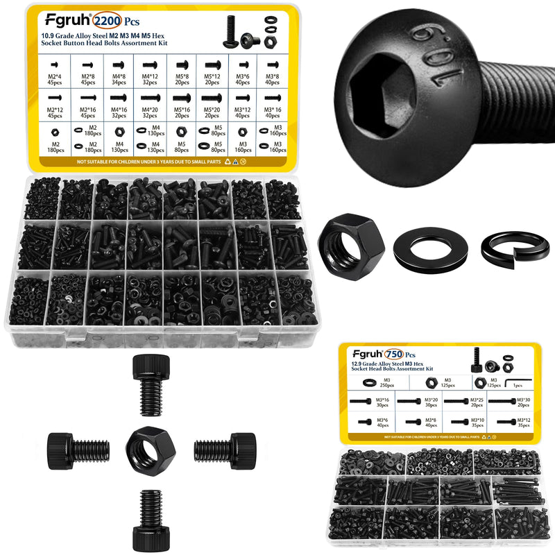 [Australia - AusPower] - 2200PCS Metric M2 M3 M4 M5 Hex Socket Button Head Bolts Assortment Kit & 750PCS M3 Hex Socket Head Bolts Assortment Kit 