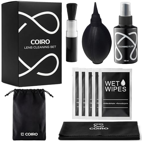 С Coiro Camera Lens Cleaning Kit – Camera Air Blower, Lens Cleaner Spray 100ml, Soft Brush, Wet Wipes & Cloth – DSLR Mirrorless Camera Cleaner 5 IN 1