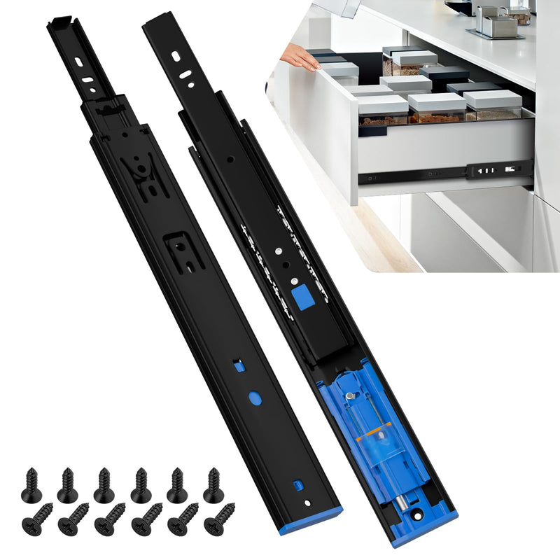 SHUHANG 1 Pair Push to Open Soft Close Drawer Slides 100 lb Load Capacity Side Mount Ball Bearing Rails Cabinet Dresser Glides Wardrobe Kitchen Trash Can Slider Runners Black(14 Inch) (Soft Close & Push to Open)Black-1 pair 14 Inch
