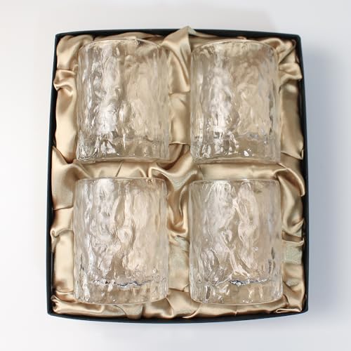 TAKEMI Japanese Premium Rock Glasses with Luxury Box, 7.7 Oz Rocks Barware For Scotch, Bourbon, Liquor and Cocktail Drinks, Made in Japan (Set of 4 (Ice Texture), 7.7, Fluid Ounces) Set of 4 (Ice Texture) 7.7 Fluid Ounces