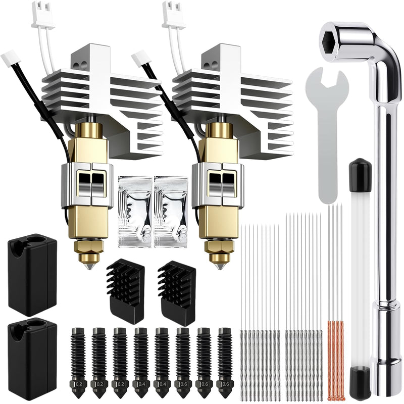 2Pack Hotend Kit for Elegoo Centauri Carbon, Upgrade 3D Printer Extruder Hot End with 0.2/0.4/0.6mm Hardened Steel Nozzle Replacement Print Head Heat Sink Hotend for Elegoo Centauri Carbon 3D Printer 2Pack