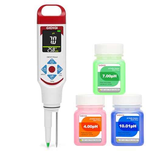pH Meter for Food Fermentation with pH Calibration Kits, Color Display, Spear Tip, pH Food Tester with ATC for Cosmetics, Sourdough, Professional pH Test Strips