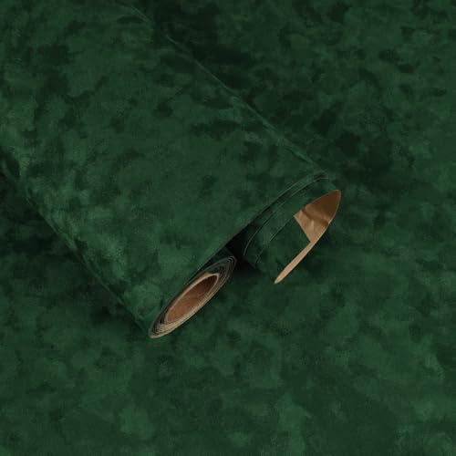 15.7"x472" Green Velvet Wallpaper Peel and Stick Soft Mottled Felt Drawer Liner Roll Self Adhesive Velvet Fabric Flocking Liner for Jewelry Drawer Dresser Shelf DIY Art & Crafts Displays 15.7"W x 472"L