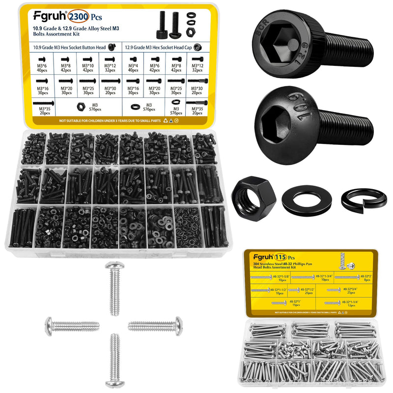 [Australia - AusPower] - 2300PCS M3 Hex Socket Button & Cap Head Bolts Assortment Kit and 115PCS SAE #8-32 Phillips Pan Head Screws Bolts Assortment Kit 