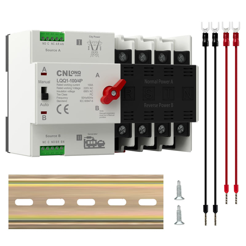 [Australia - AusPower] - AC110V/120V 100Amp Automatic/Manual Transfer Switch 4P 50/60Hz, 4Poles Mini ATS Auto Dual Power Switch Automatic Changeover Fast Transfer for Home Generator, Soalr, Rv and Lv Power 4P 100A 110V 