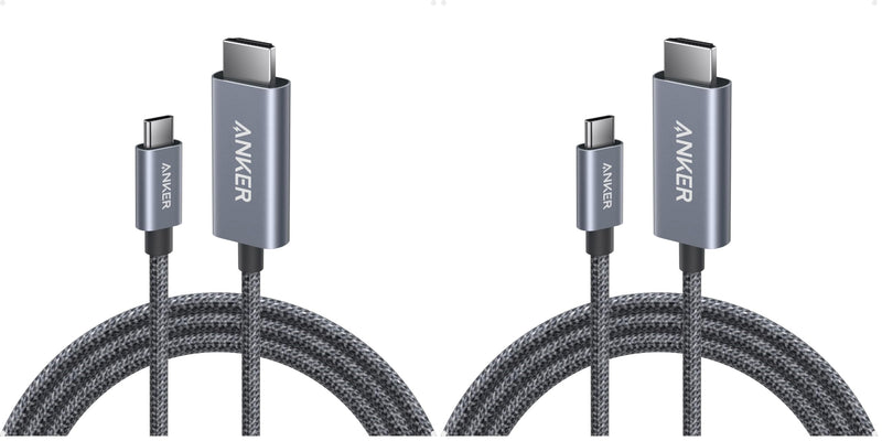 Anker HDMI Cable, 4K@60Hz Ultra-Fast Nylon-Braided USB C to HDMI Cord with Advanced Shielding, Thunderbolt 5/4/3, for MacBook, iPad, iPhone, HD TV, and More (6FT,Black) (Pack of 2) 6FT (Pack of 2)
