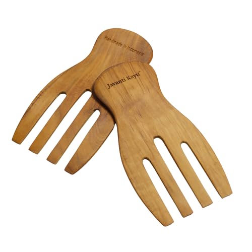 Teak Wooden Salad Hands – Premium Handmade Salad Servers & Stirrers – Solid Teak Wood, Durable & Elegant Utensil Pair – Ergonomic Design – Natural Finish – Made in Indonesia
