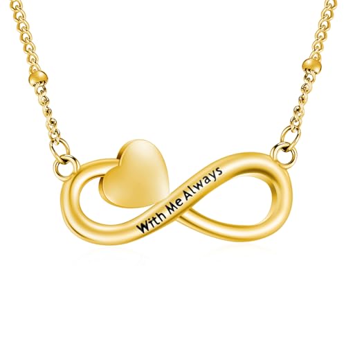 XIUDA Infinity Cremation Jewelry Heart Urn Necklace for Ashes Stainless Steel Urn Pendant Memorial Ashes Necklace for Women Men Gold