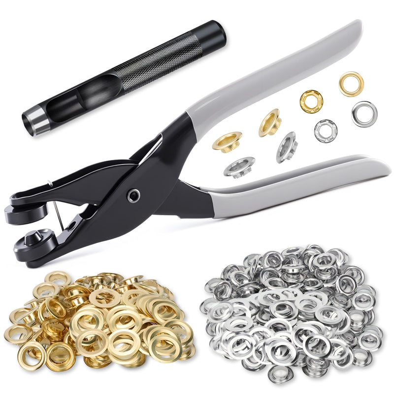 Heavy Duty Grommet Tool Kit - 3/8 Inch Die with 400Pcs of 10MM Grommets, Present Hole Punch, Professional Setting Tool for Leather, Canvas, Tarp, Awning, Plastic & DIY Craft Supplies