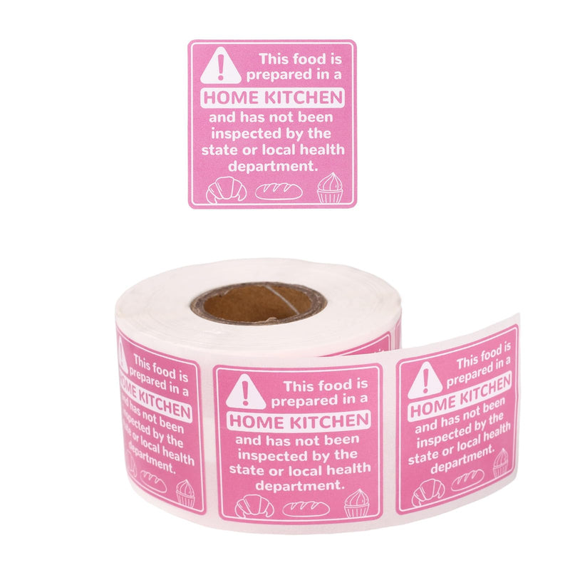 500pcs Cottage Food Law Labels, 3.81x3.81cm/1.5x1.5in Square Thermal Printed Adhesive Food Packaging Ingredients Baking Baked Stickers Decals for Home Made Homemade Bakery Compliance (Pink)