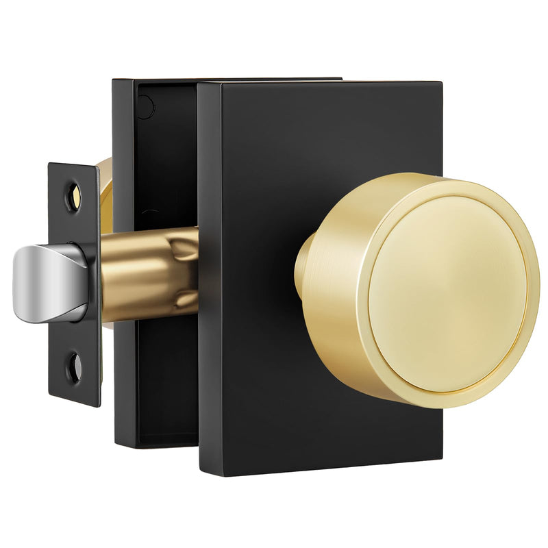Goldenwarm Black Gold Closet Door Knob Interior, Zinc Alloy Matte Black Gold Passage Interior Door Knob, Rectangular Heavy Duty Modern Indoor DoorKnob for Closet, Hallway, 1 Pack Black Gold with Ring