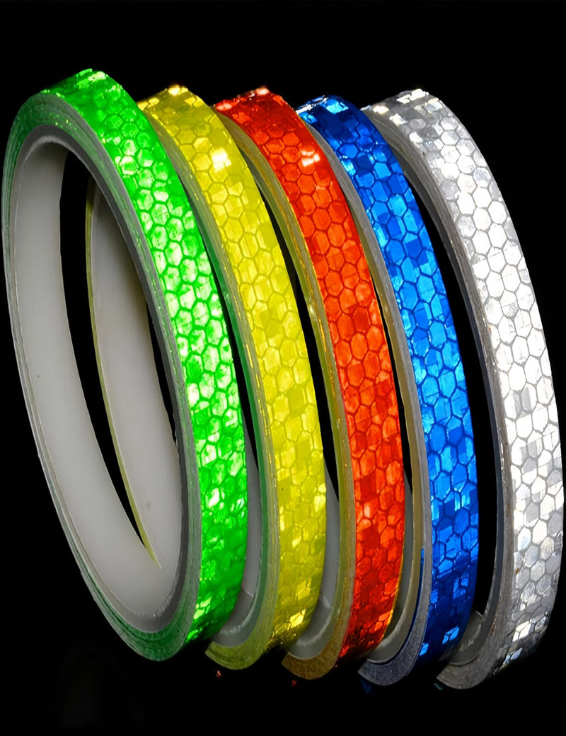 5 Pcs Reflective Tape Outdoor, Waterproof Reflective Tape & Rainbow Tail Light Tape, Bike Reflectors Warning Decals, Bicycle Rim Reflective Decals for Bike Motorcycle Trailer
