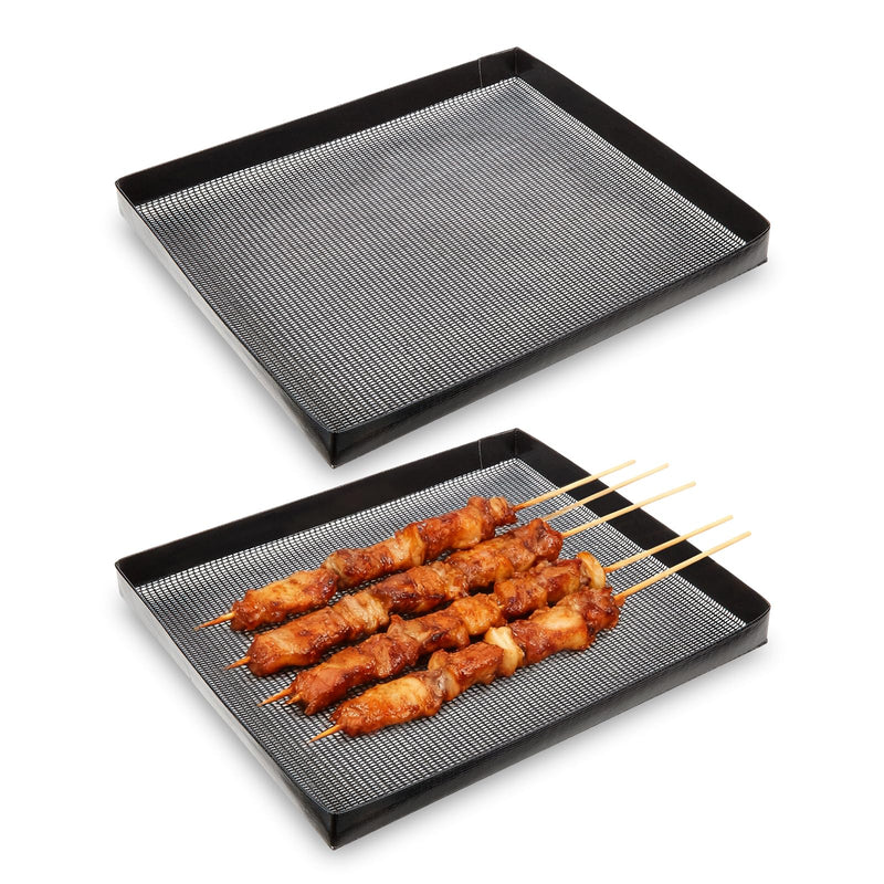Professional-Grade 2-Pack PTFE Mesh Oven Baskets, 11.5x13.5x1 Inch Non-Stick Solid Oven Trays for Commercial Kitchens & High-Volume Cooking 11.5*13.5 Inch Mesh Oven Basket 2 Pcs