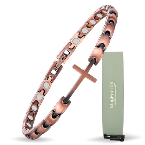 MagEnergy Copper Magnetic Bracelet for Women-3500 Gs-Christian Cross Copper - Cross